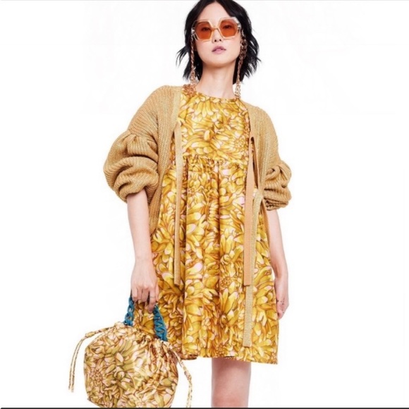 NWT Kika Vargas for Target Floral Puff Sleeve Mini Dress Gold - Picture 5 of 6